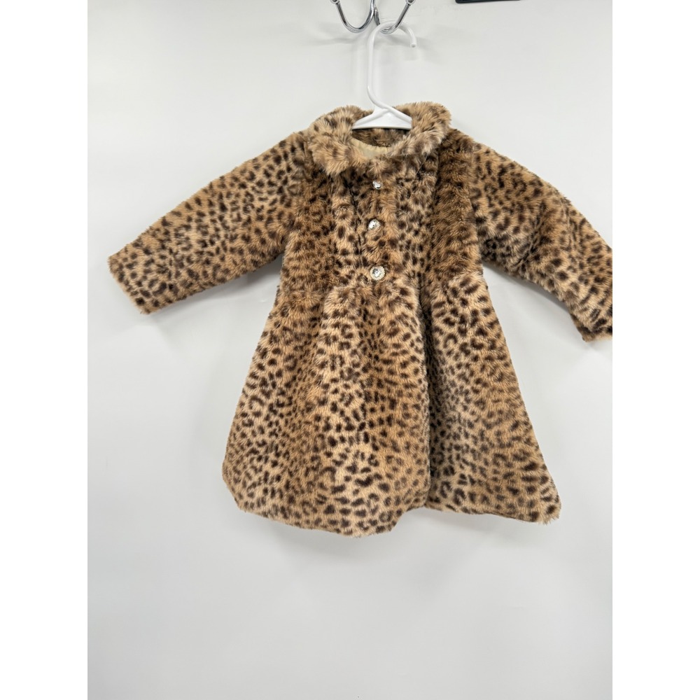 Biscotti 12M Faux Fur Coat Baby Girl Leopard Print Rhinestone Button Jacket